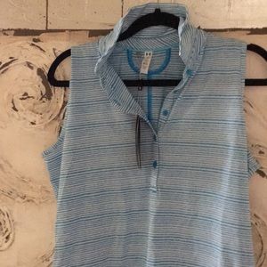 Blue and white striped Under Armour golf tank top